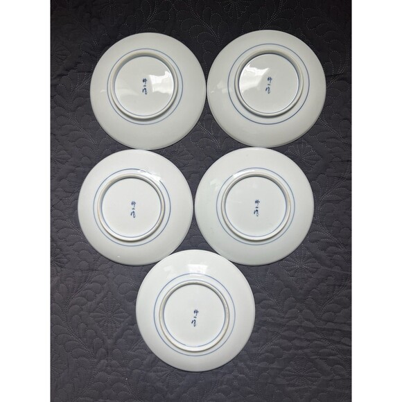 VINTAGE ARITA WARE 5PC PORCELAIN FLORAL BLUE &YELLOW KAZAN KLIN 7.5” PLATE JAPAN - Picture 4 of 8